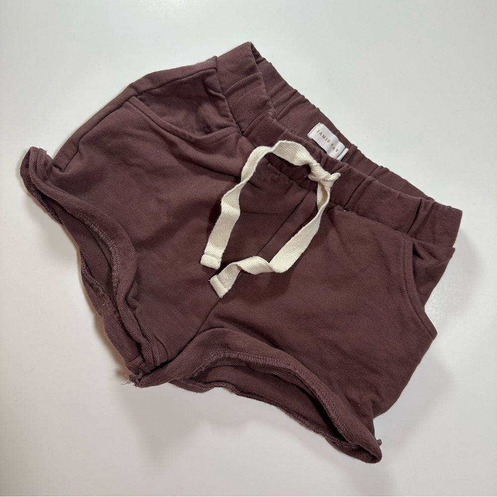 Jamie Kay 6 Raisin plum brown Cotton Shorts ruffled with Drawstring
